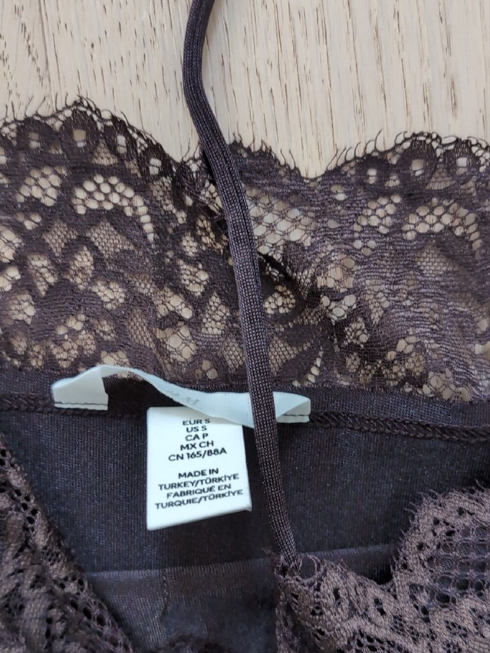Satin Brown Lace-Trim Assymetrical Slip Dress - Picture 3 of 6